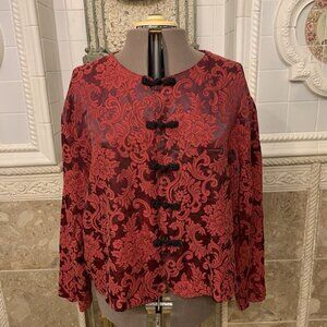 Maggie McNaughton. Sz 30W. USA. Cotton Blend Jacquard Jacket. Frog Closure. B53